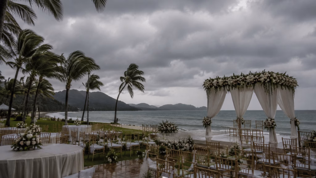 Beach wedding venue in Thailand during the monsoon season
