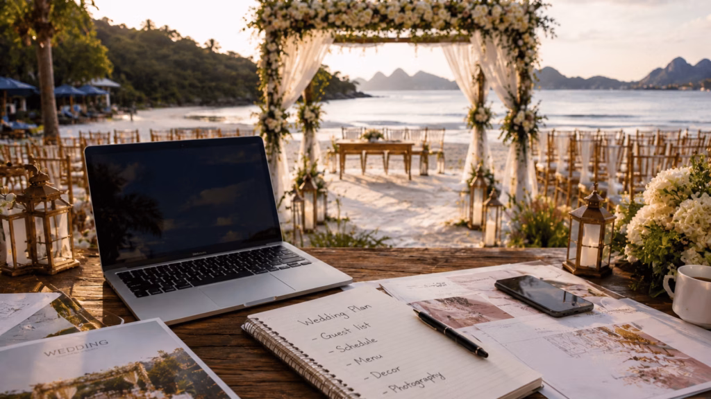 Destination wedding planning at a Thailand beachfront wedding venue