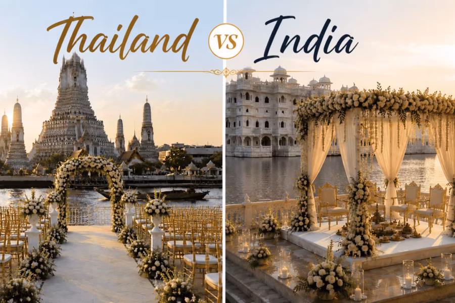Thailand vs India destination wedding comparison with waterfront wedding ceremonies