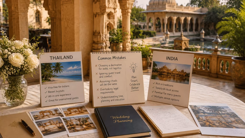 Thailand and India destination wedding planning comparison with common mistakes checklist