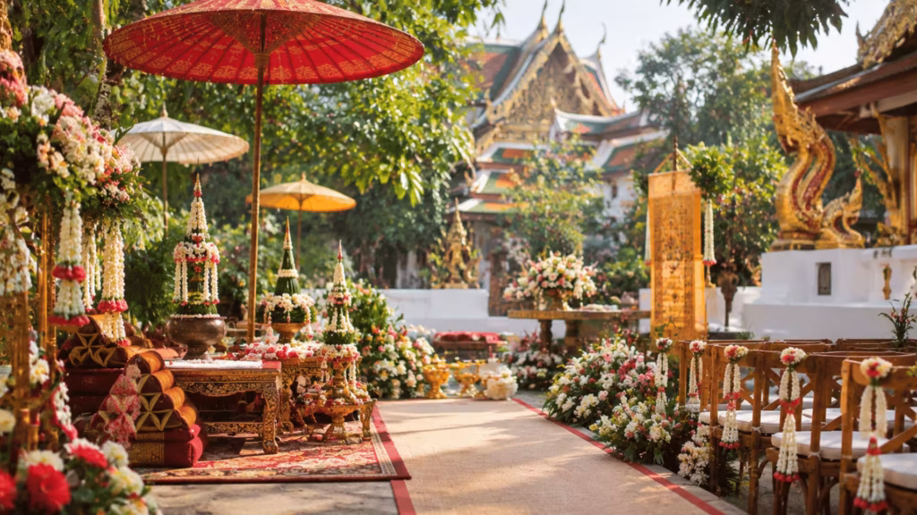 Thai-inspired wedding ceremony with traditional décor