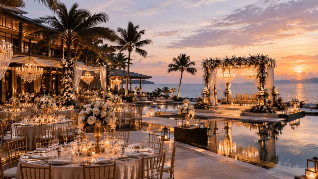 Luxury resort wedding ceremony by the sea in Thailand