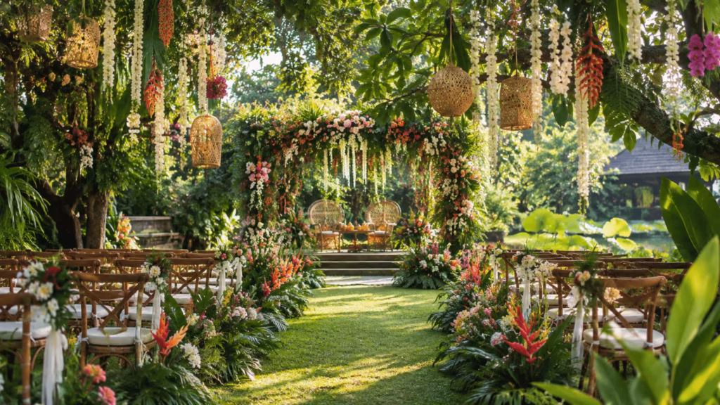 Tropical garden wedding ceremony in Thailand